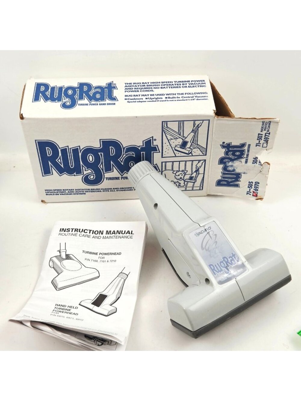 Vacuflo RugRat Turbine Power Hand Brush Accessory Vacuums Manual Original Box